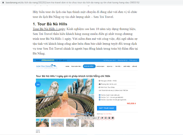 Báo Đà Nẵng bình chọn Tour Bà Nà Hill tốt nhất là Sơn Trà Travel